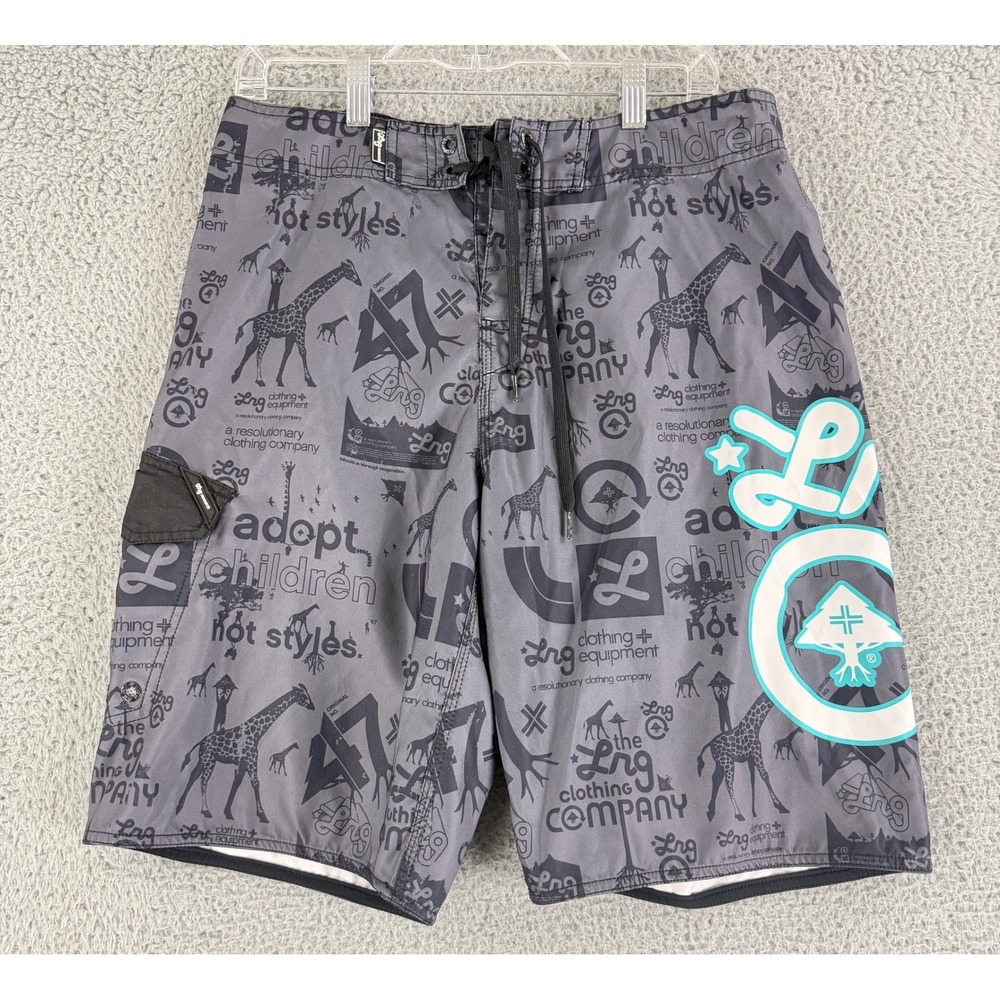 LRG Board Shorts Mens 33 Grey Giraffe Print Lifted Research Group Swim Trunks